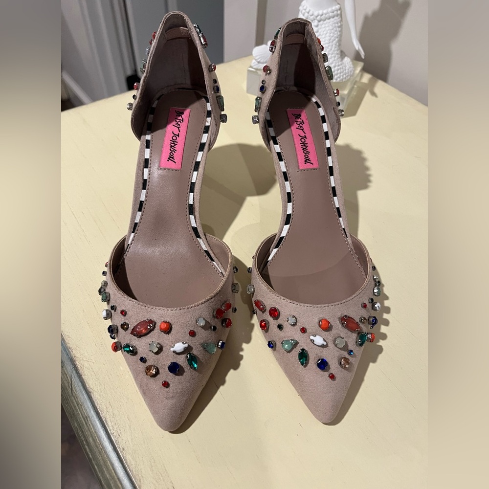 Betsey Johnson dusty pink Heels with Multicolored Embellishments